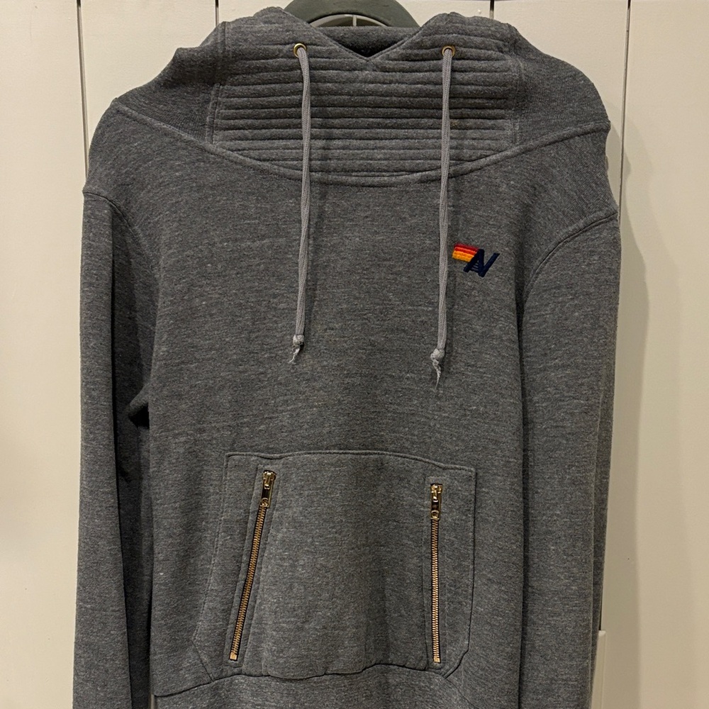 Aviator Nation Gray Hoodie with Rainbow Logo
